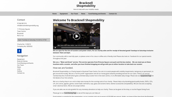 Screenshot of the Bracknell Shopmobility website