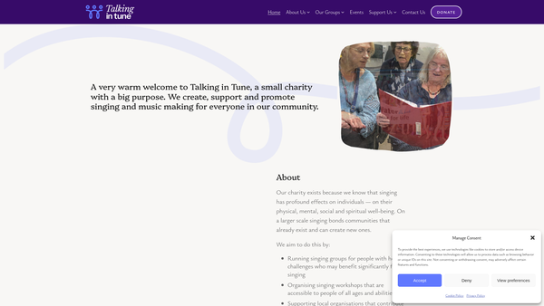 Screenshot of the Talking In Tune website