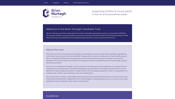 Screenshot of the Brian Murtagh Charitable Trust website