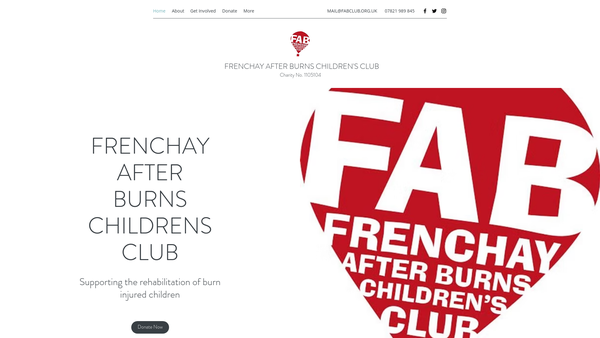 Screenshot of the Frenchay After Burns Children's Club website