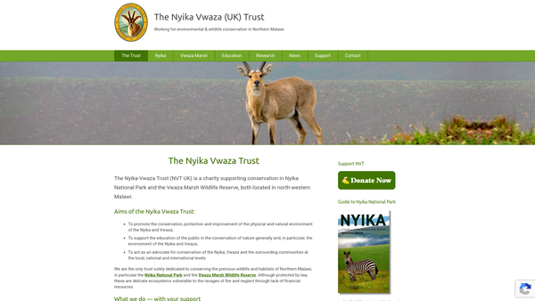 Screenshot of the The Nyika-Vwaza (UK) Trust website