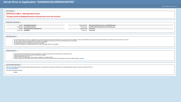 Screenshot of the Gissing Children's Centre - A Community Pre-School website