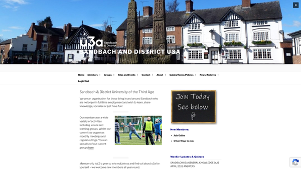 Screenshot of the The Sandbach And District University Of The Third Age website