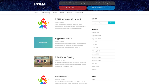 Screenshot of the Friends Of St Marys website