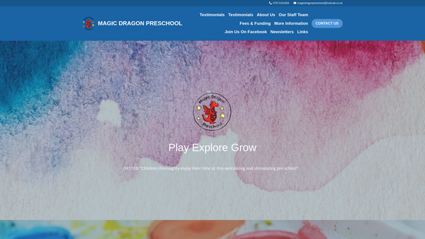 Screenshot of the Magic Dragon Pre-School website