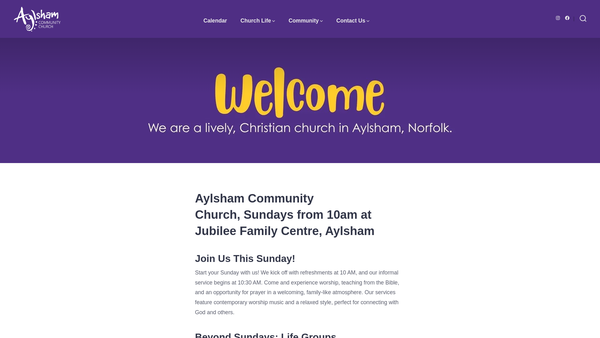 Screenshot of the Aylsham Community Church website