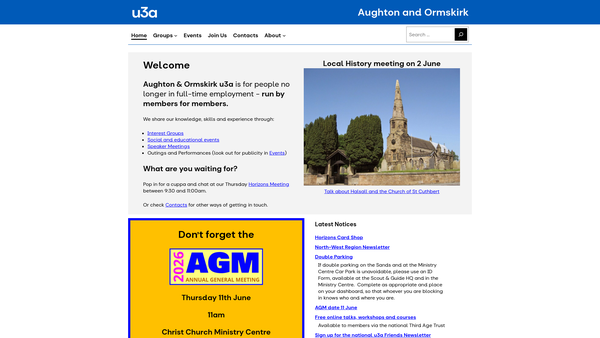 Screenshot of the Aughton & Ormskirk University Of The Third Age website