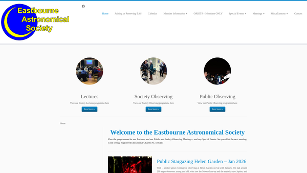 Screenshot of the Eastbourne Astronomical Society website