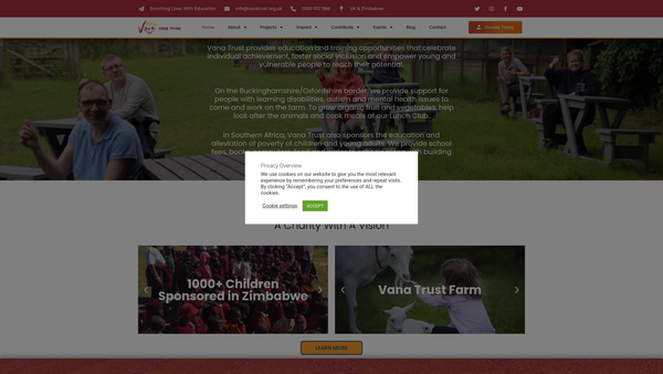 Screenshot of the Vana Trust website