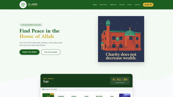 Screenshot of the Al-Jamia Darul Quran Bolton UK website