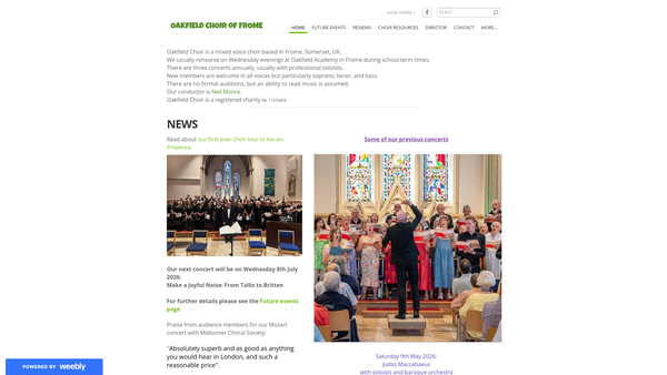 Screenshot of the Oakfield Choir website