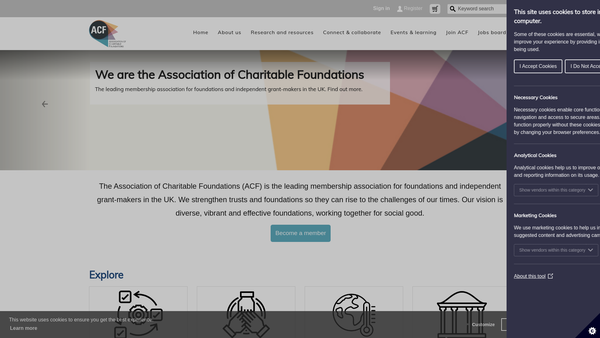 Screenshot of the Association Of Charitable Foundations website