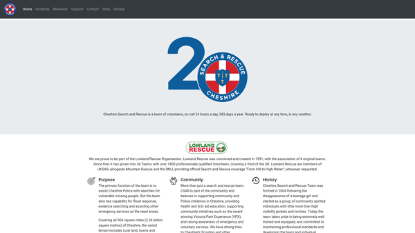 Screenshot of the Cheshire Search And Rescue website