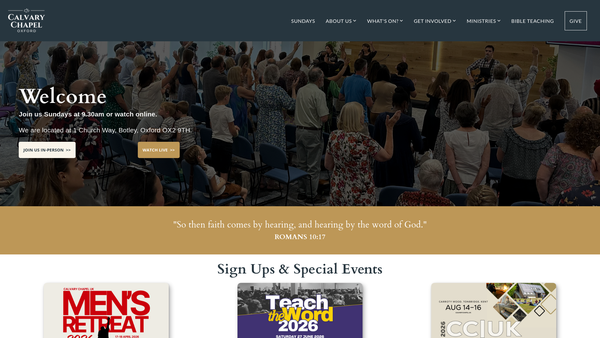 Screenshot of the Calvary Chapel Oxford Limited website