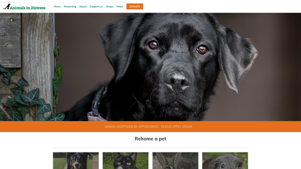 Screenshot of the Animals In Distress (Torbay And Westcountry) website