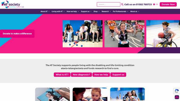 Screenshot of the The Ataxia-Telangiectasia Society website