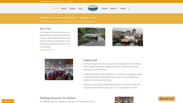 Screenshot of the Swansea Community Boat Trust website