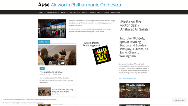 Screenshot of the Aldworth Philharmonic Orchestra website