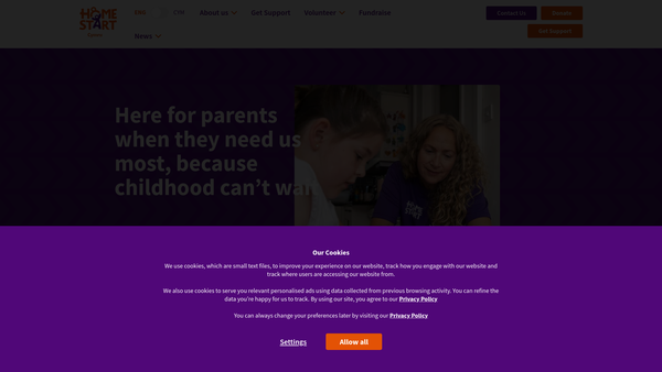 Screenshot of the Home-Start Cymru For Families website