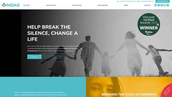 Screenshot of the Nottinghamshire Independent Domestic Abuse Services(nidas) website