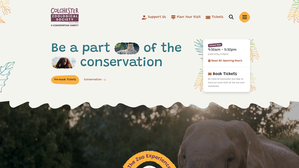 Screenshot of the Colchester Zoological Society website