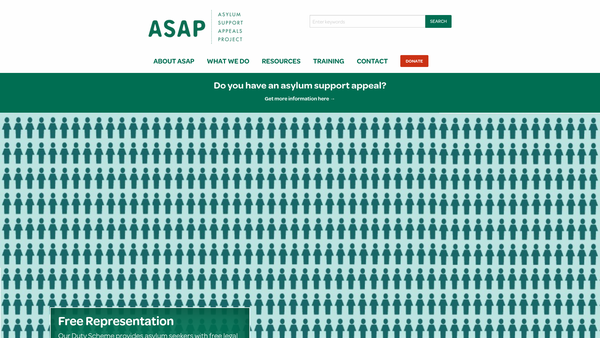 Screenshot of the Asylum Support Appeals Project website