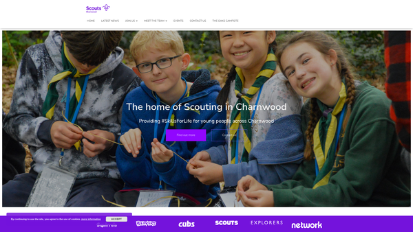 Screenshot of the Charnwood District Scouts website