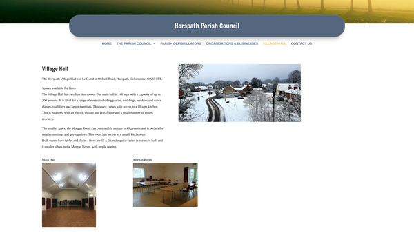 Screenshot of the Horspath Village Hall Committee website