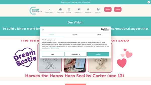 Screenshot of the Cancer Support UK (Csuk) website