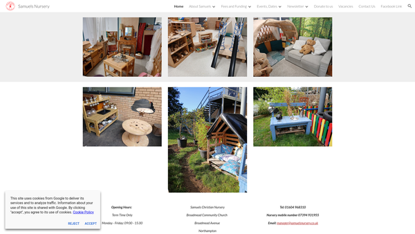 Screenshot of the Samuels Christian Nursery website