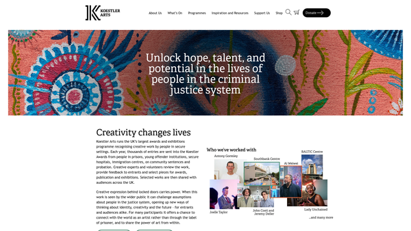 Screenshot of the The Koestler Trust website