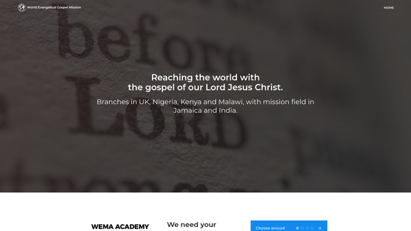 Screenshot of the World Evangelical Gospel Mission, United Kingdom website