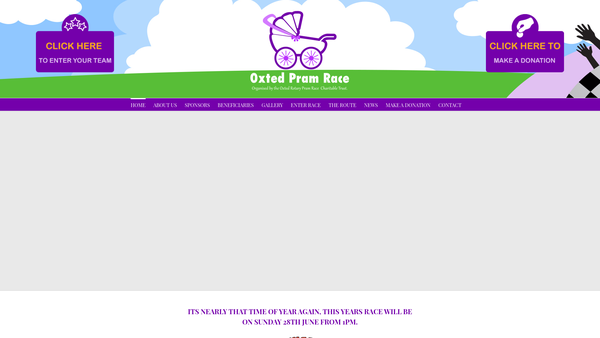 Screenshot of the The Oxted Rotary Pram Race Charitable Trust website