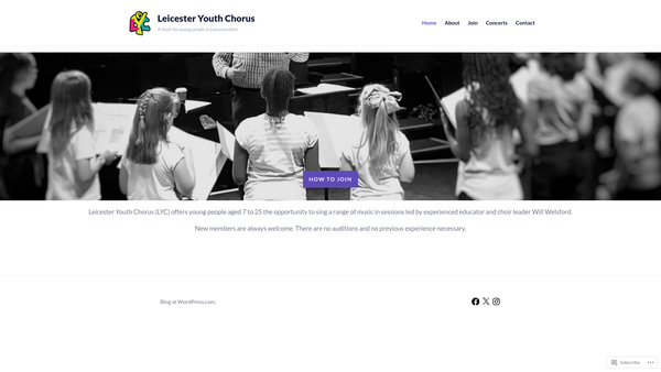 Screenshot of the Leicester Youth Chorus website