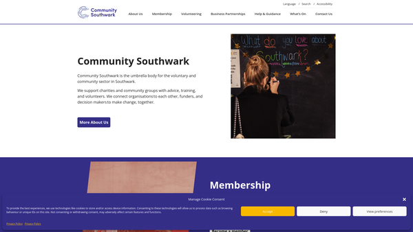 Screenshot of the Community Southwark website