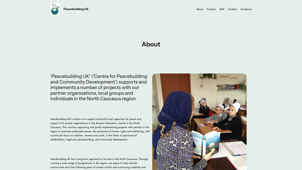 Screenshot of the Centre For Peacebuilding And Community Development website