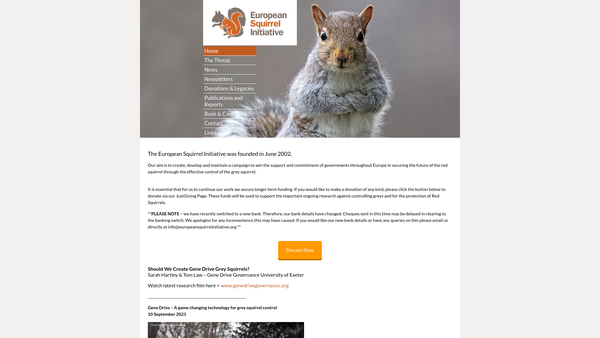 Screenshot of the European Squirrel Initiative website