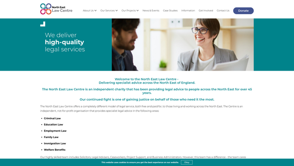 Screenshot of the North East Law Centre website