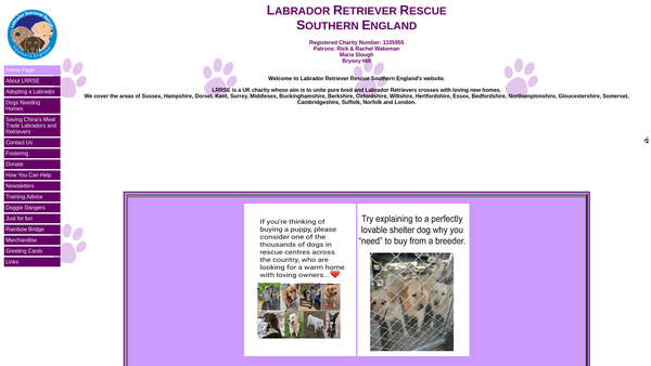 Screenshot of the Labrador Retriever Rescue Southern England website