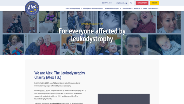 Screenshot of the Alex, The Leukodystrophy Charity website