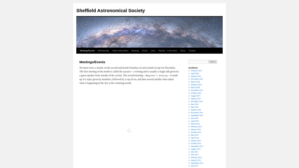 Screenshot of the Sheffield Astronomical Society website