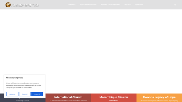 Screenshot of the All Nations Ministries website