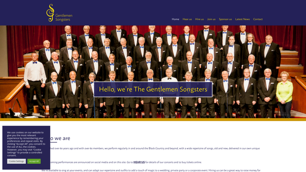 Screenshot of the The Gentlemen Songsters Male Voice Choir Charity website