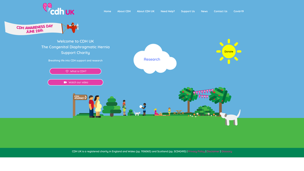 Screenshot of the Cdh UK- The Congenital Diaphragmatic Hernia Charity website