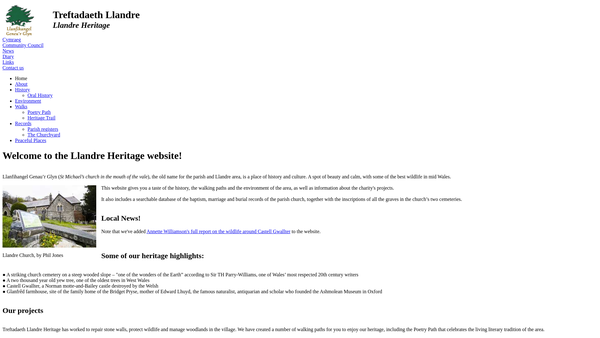 Screenshot of the Treftadaeth Llandre Heritage website