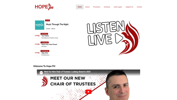 Screenshot of the Voice Of Hope Radio website
