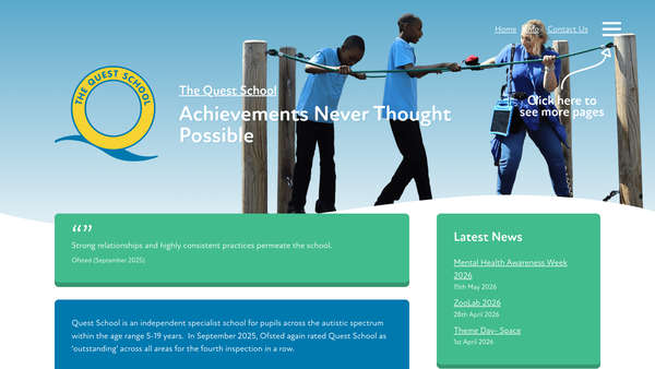 Screenshot of the The Quest School website