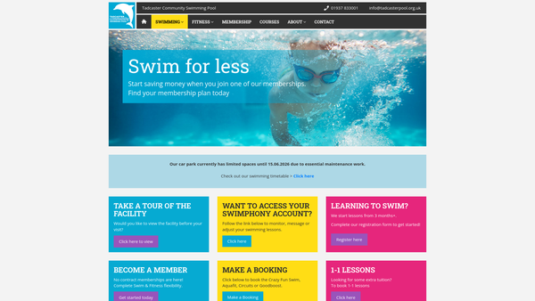 Screenshot of the Tadcaster Swimming Pool Trust website
