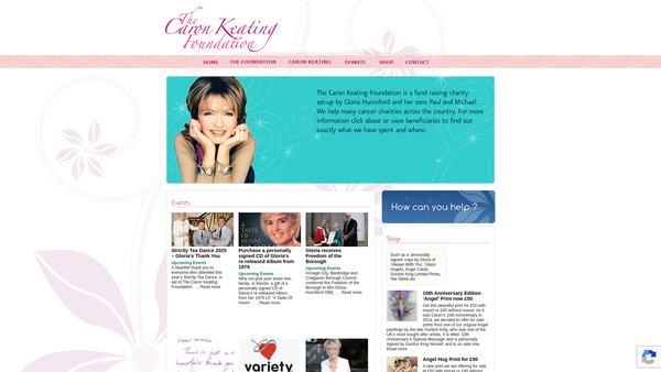 Screenshot of the The Caron Keating Foundation website
