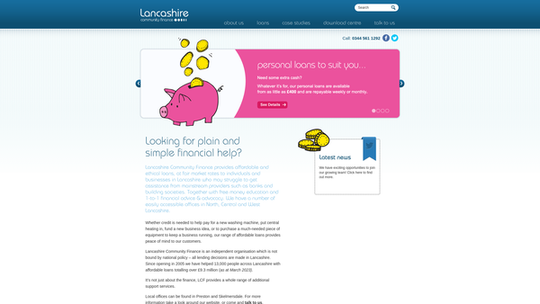 Screenshot of the Lancashire Community Finance Trust Limited website